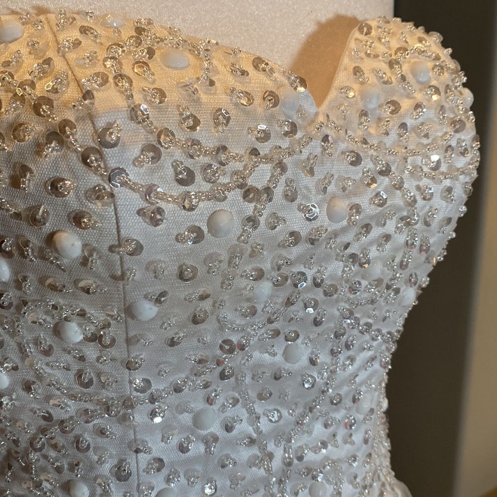Women’s Wedding Dress Sweetheart Neckline Corset Back Ruffle Skirt Size S - Picture 4 of 12